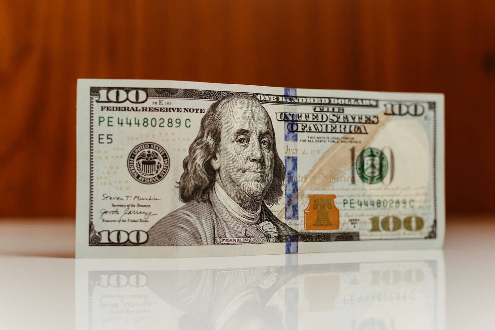 Close-up of a hundred dollar bill